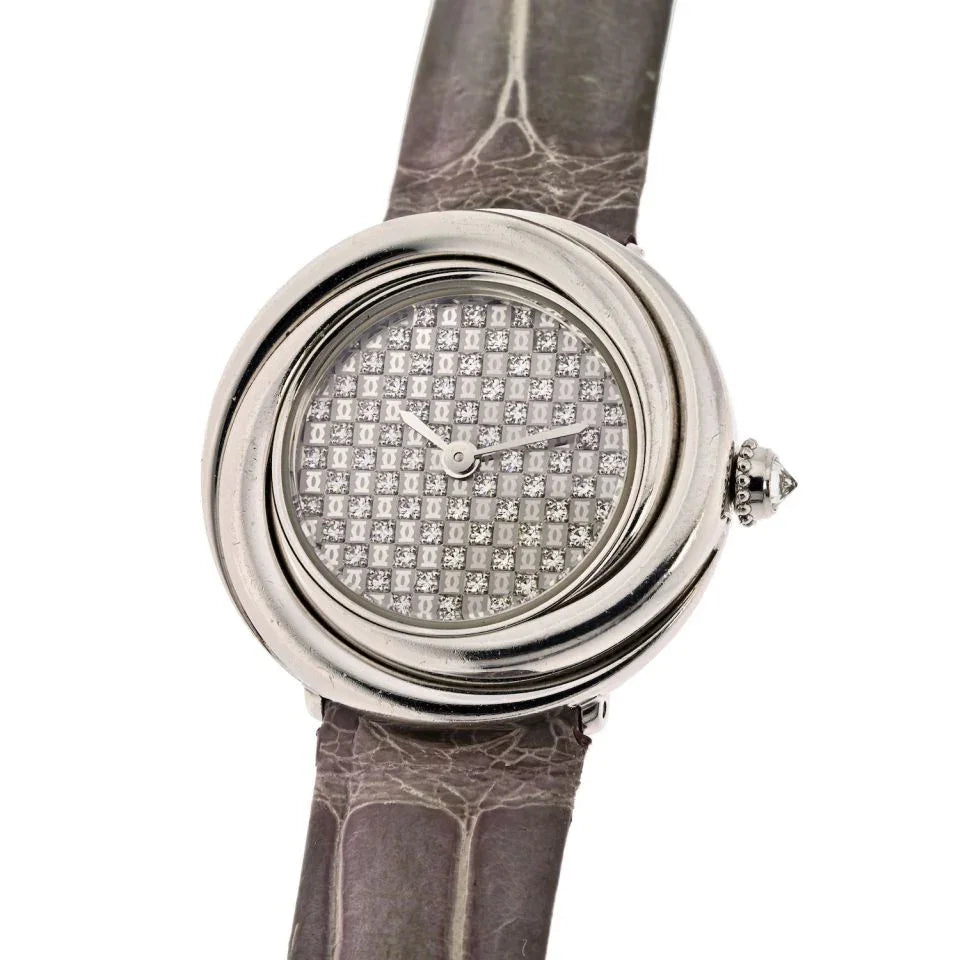 Carthttier Ref 2444 18K White Gold Trinity Diamond Women Wristwatch