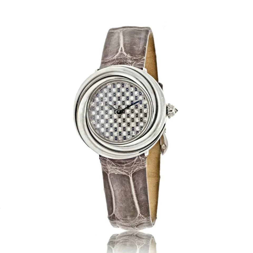 Carthttier Ref 2444 18K White Gold Trinity Diamond Women Wristwatch