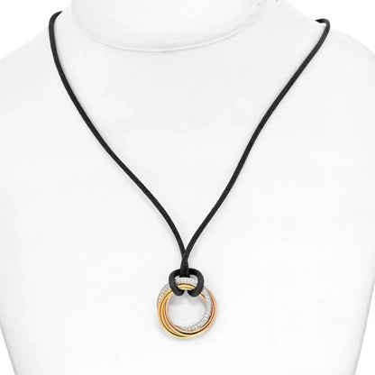 Carthttier 18K Tri Color Trinity With Diamonds Pendant On A Black Cord Necklace
