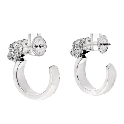 Carthttier 18K White Gold Diamond Panther Head Hoop Earrings