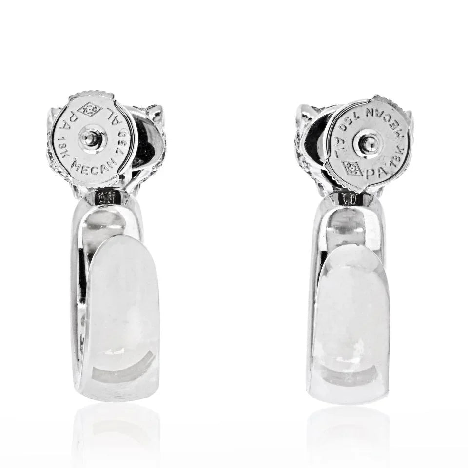 Carthttier 18K White Gold Diamond Panther Head Hoop Earrings