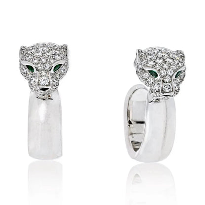 Carthttier 18K White Gold Diamond Panther Head Hoop Earrings
