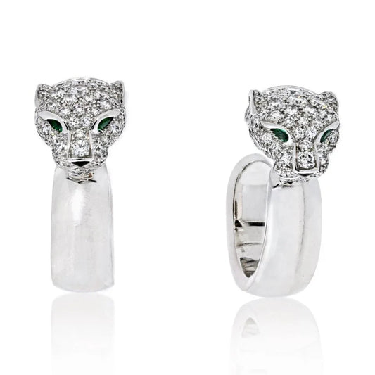 Carthttier 18K White Gold Diamond Panther Head Hoop Earrings