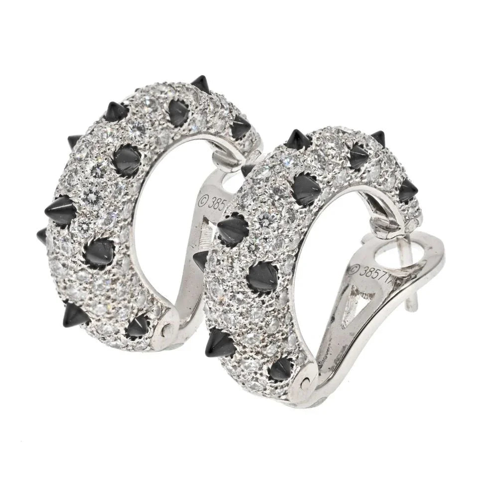 Carthttier 18K White Gold Clash Diamond And Black Onyx Earrings