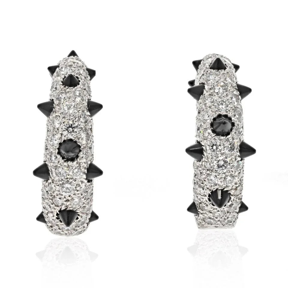 Carthttier 18K White Gold Clash Diamond And Black Onyx Earrings