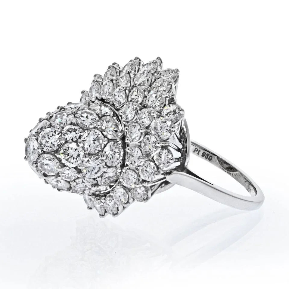 Carthttier Platinum 5.85 Carat Diamond Tulip Vintage Ring
