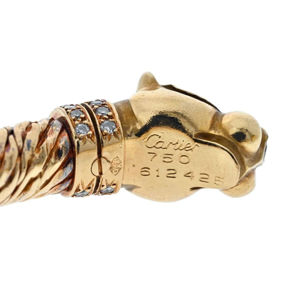 Carthttier 18K Yellow Gold Textured Double Headed Panthere Diamond Collar Bracelet