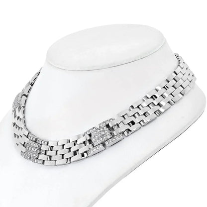 Carthttier 18K White Gold 6.50 Carat Panthere Maillon Diamond Wide Collar Necklace