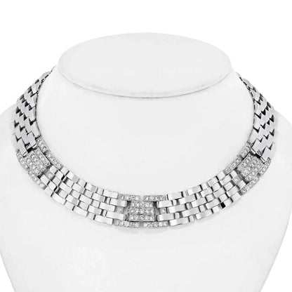 Carthttier 18K White Gold 6.50 Carat Panthere Maillon Diamond Wide Collar Necklace