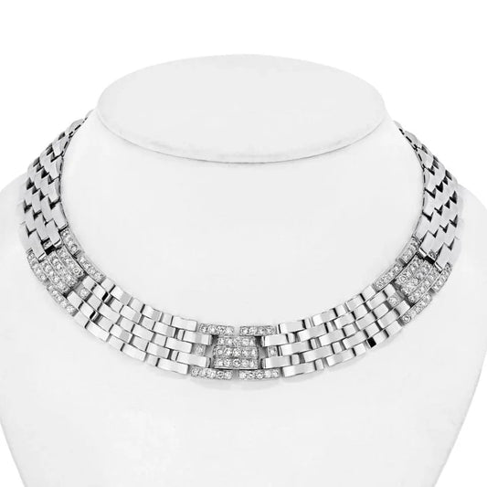 Carthttier 18K White Gold 6.50 Carat Panthere Maillon Diamond Wide Collar Necklace