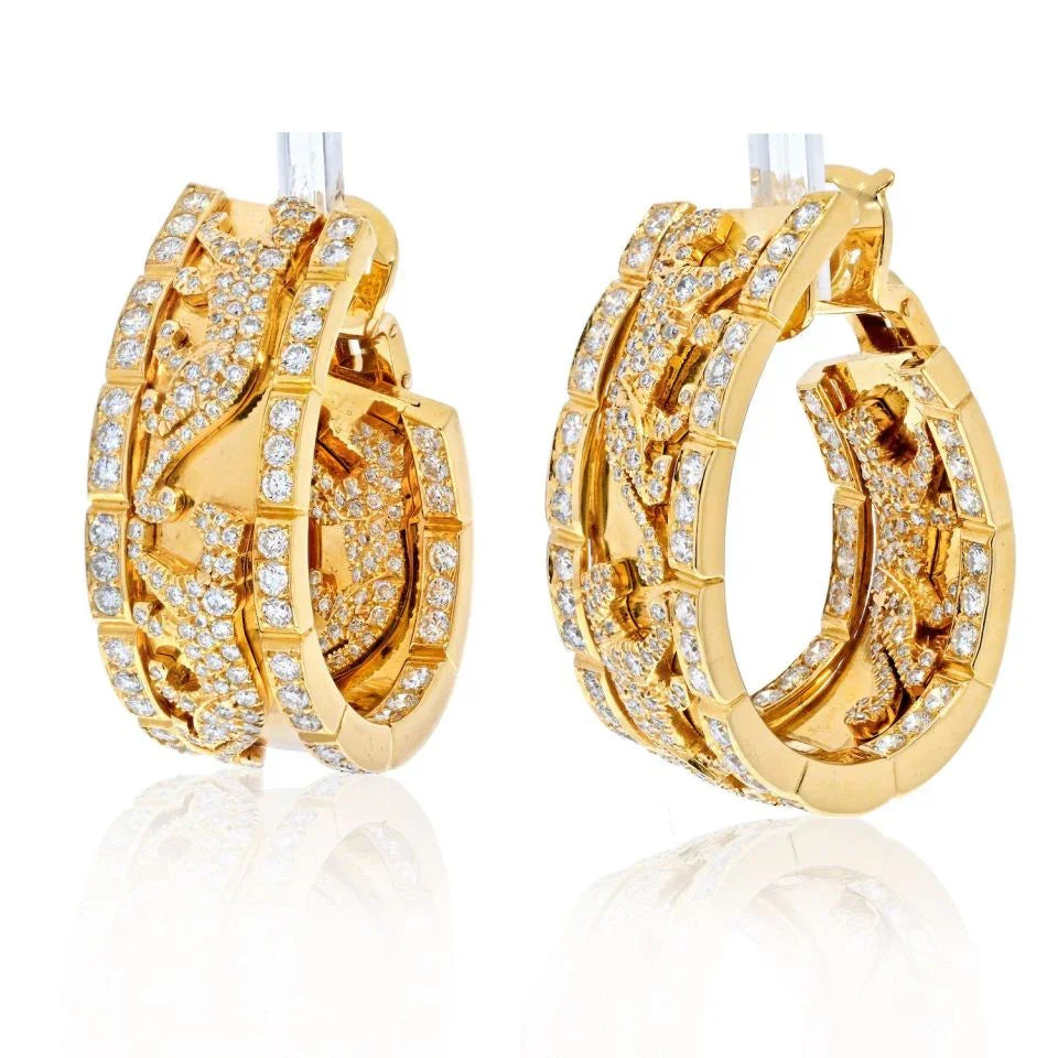 Carthttier 18K Yellow Gold Diamond Walking Panthere Hoop Earrings