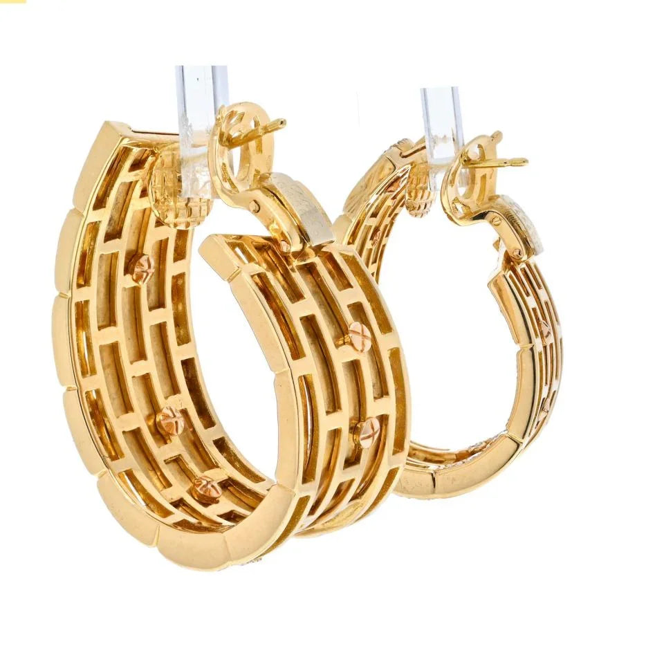 Carthttier 18K Yellow Gold Diamond Walking Panthere Hoop Earrings