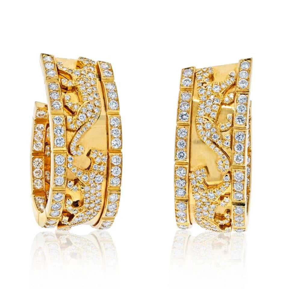 Carthttier 18K Yellow Gold Diamond Walking Panthere Hoop Earrings