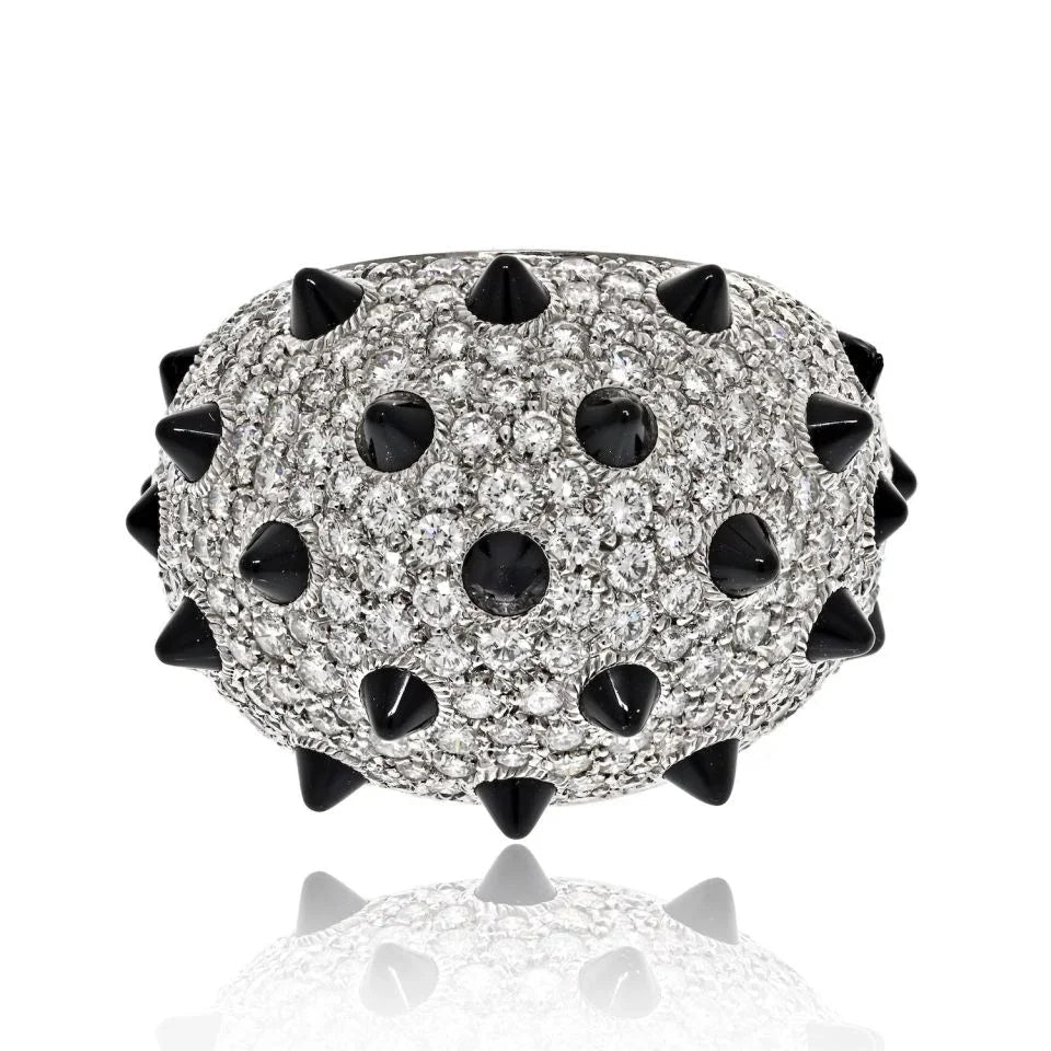 Carthttier 18K White Gold Clash Unlimited Black Onyx Spiked Diamond Ring