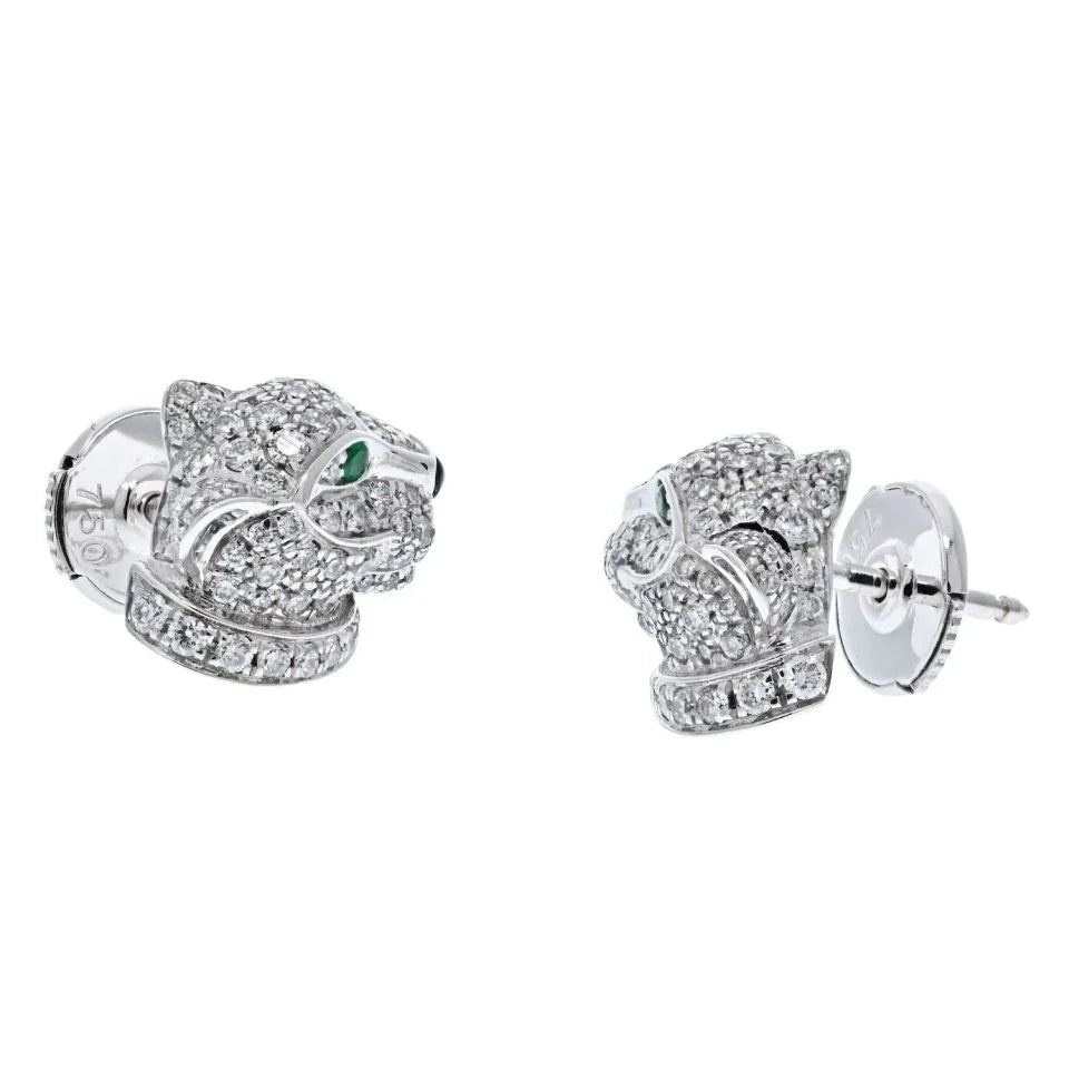 Carthttier 18K White Gold Diamond Panthere Stud Earrings