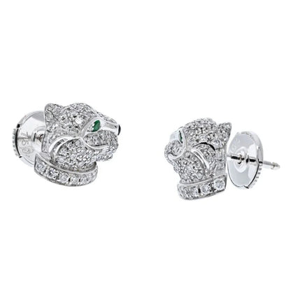 Carthttier 18K White Gold Diamond Panthere Stud Earrings
