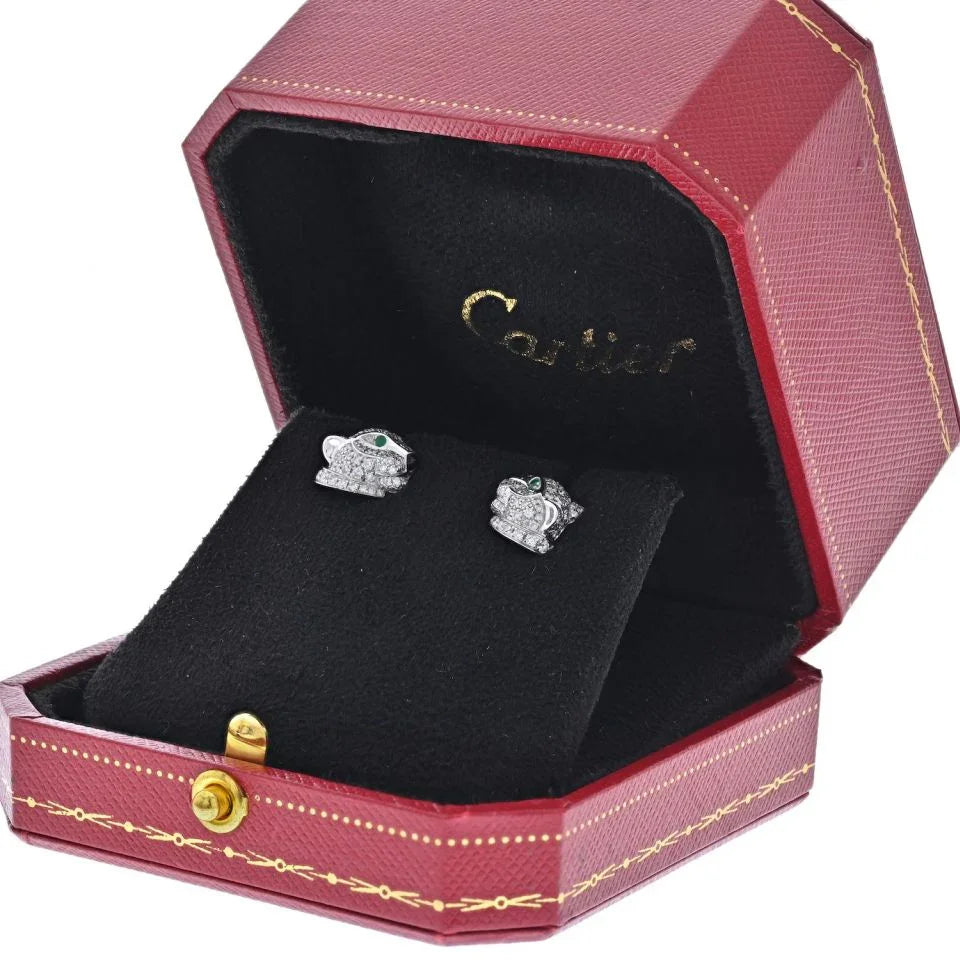 Carthttier 18K White Gold Diamond Panthere Stud Earrings