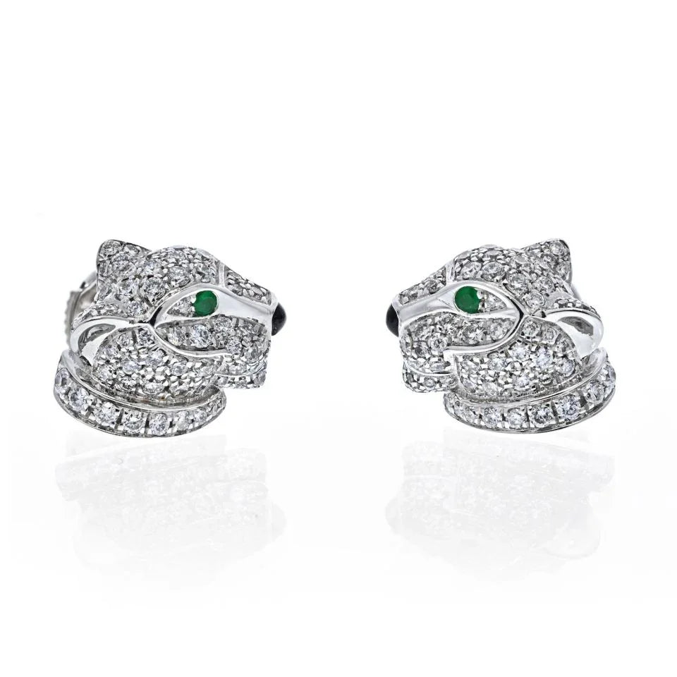 Carthttier 18K White Gold Diamond Panthere Stud Earrings