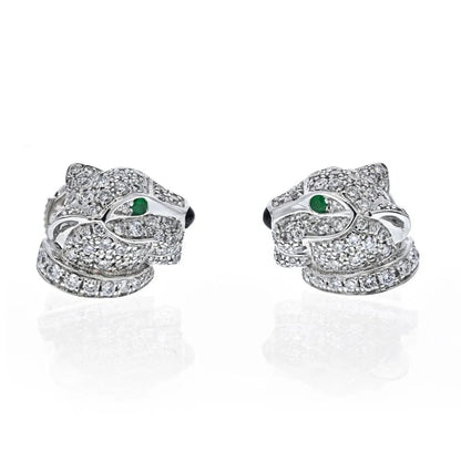 Carthttier 18K White Gold Diamond Panthere Stud Earrings