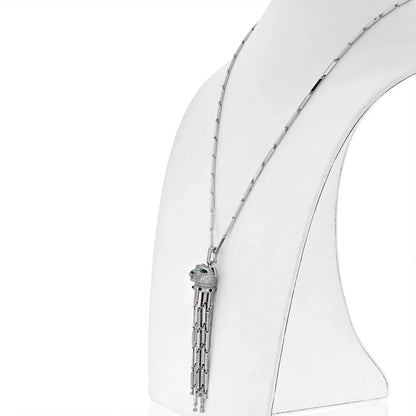 Carthttier 18K White Gold Diamond Panthere With Tassels On A Signature Chain Necklace