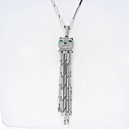 Carthttier 18K White Gold Diamond Panthere With Tassels On A Signature Chain Necklace