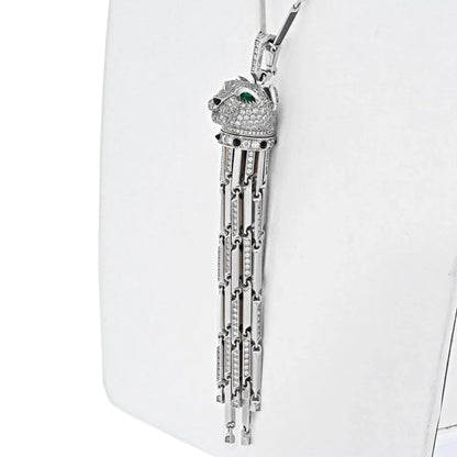 Carthttier 18K White Gold Diamond Panthere With Tassels On A Signature Chain Necklace