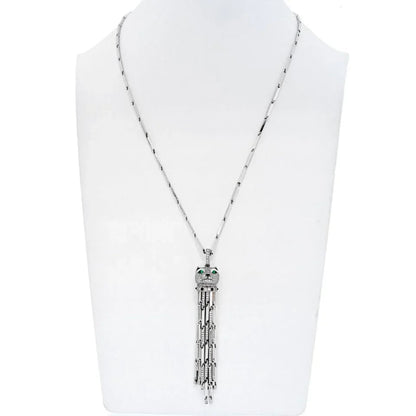 Carthttier 18K White Gold Diamond Panthere With Tassels On A Signature Chain Necklace