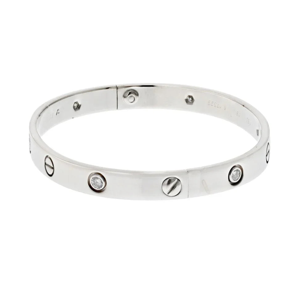 Carthttier 18K White Gold Love 6 Diamond Bangle Size 18 Circa 1998 Bracelet