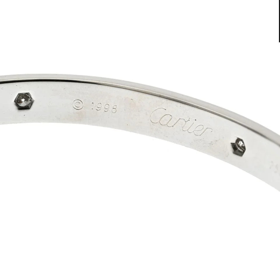 Carthttier 18K White Gold Love 6 Diamond Bangle Size 18 Circa 1998 Bracelet