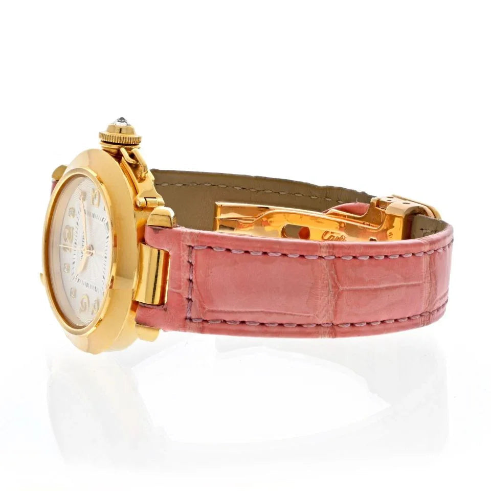 Carthttier Pasha 18K Yellow Gold Diamond Round Dial 32mm Women Watch