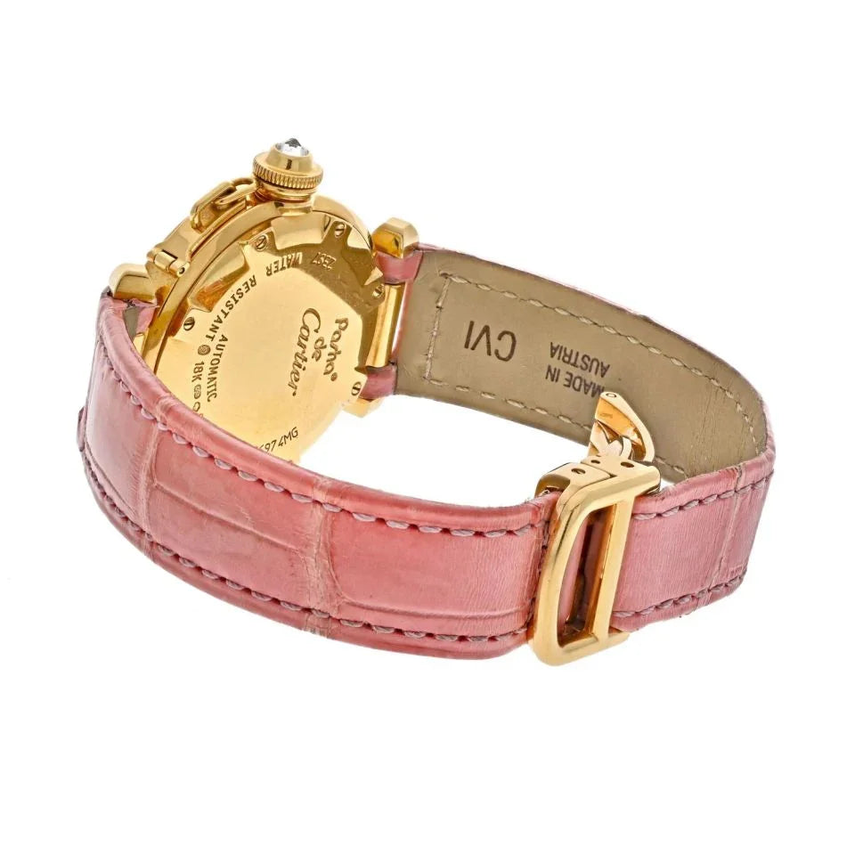 Carthttier Pasha 18K Yellow Gold Diamond Round Dial 32mm Women Watch