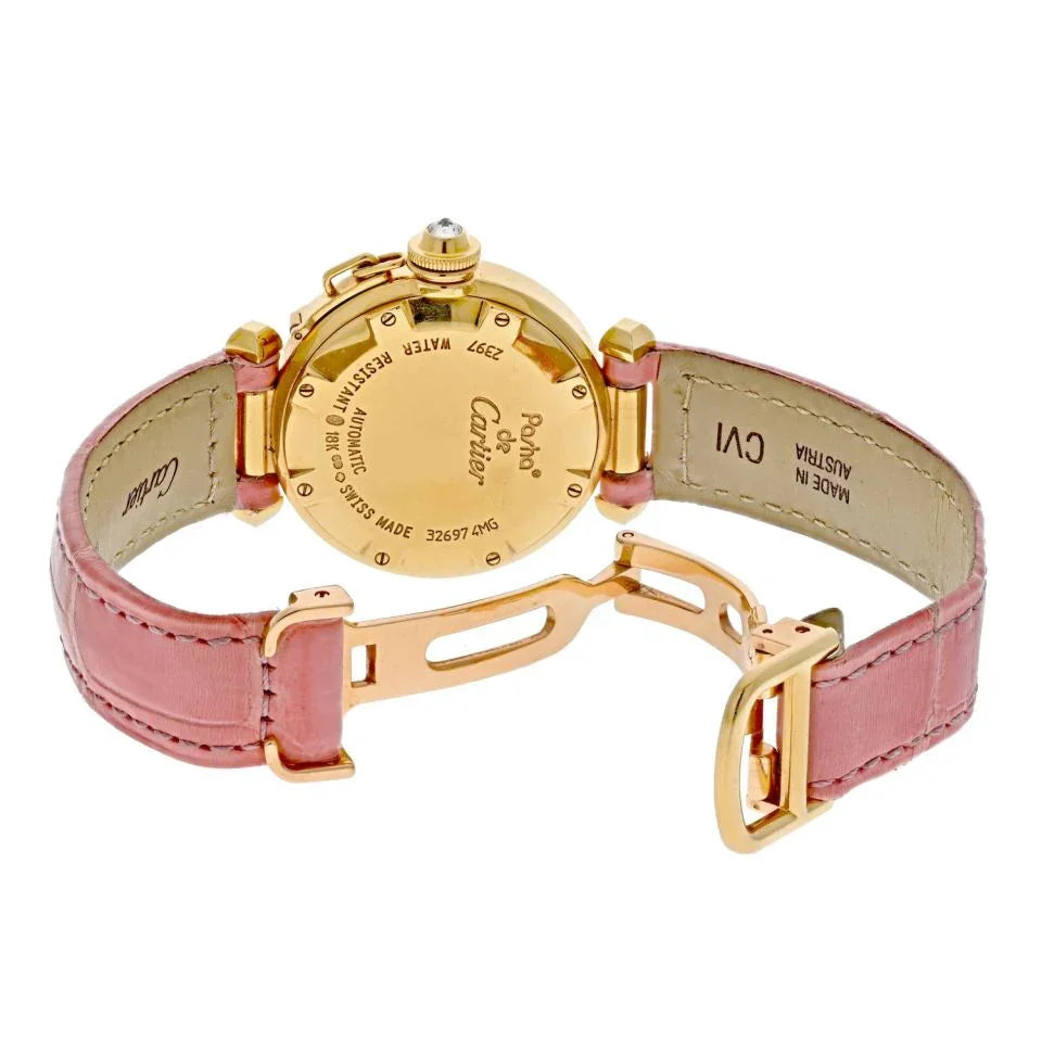 Carthttier Pasha 18K Yellow Gold Diamond Round Dial 32mm Women Watch