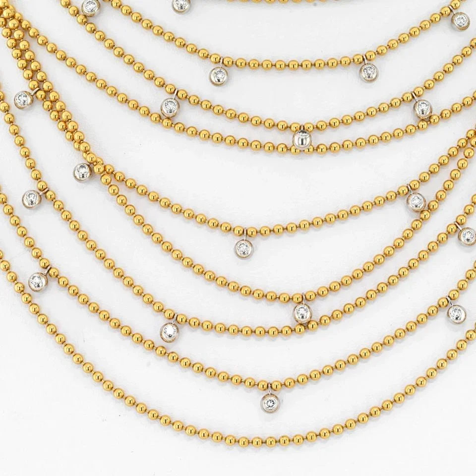 Carthttier 18K Yellow Gold 34 Strand Draperie Diamond Necklace