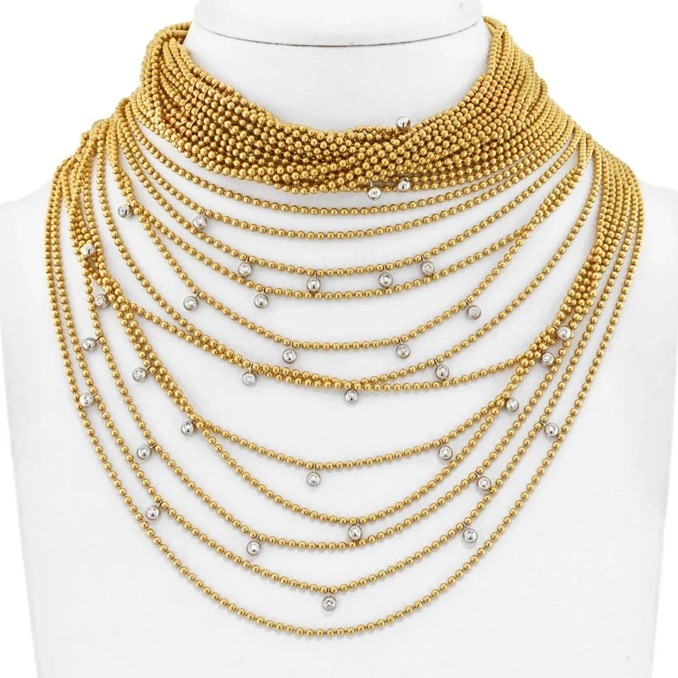 Carthttier 18K Yellow Gold 34 Strand Draperie Diamond Necklace
