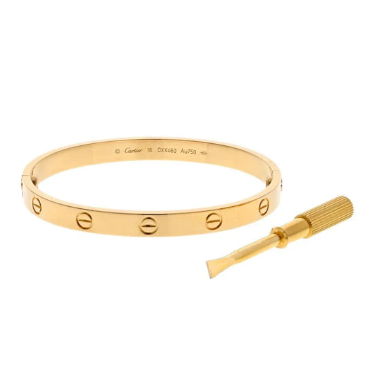Carthttier Love 18K Yellow Gold Love Size 18 With Box And Screwdriver Bangle Bracelet