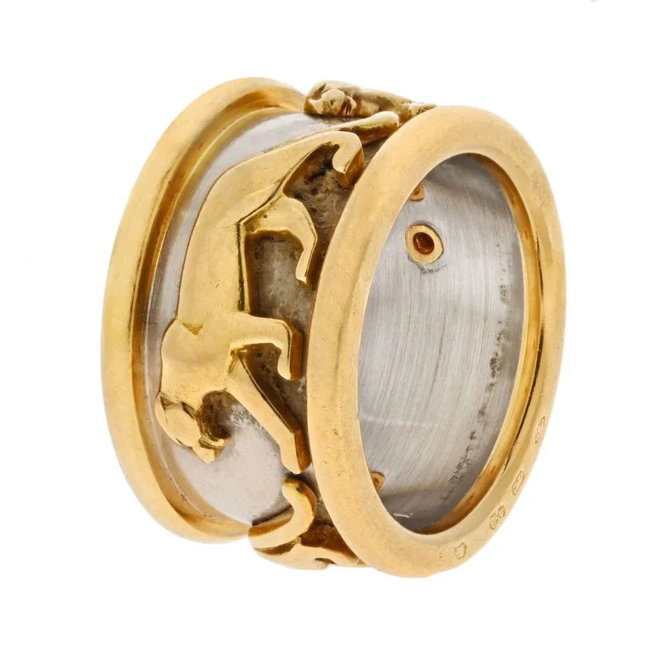 Carthttier 18K Two Tone Walking Pantheres Ring
