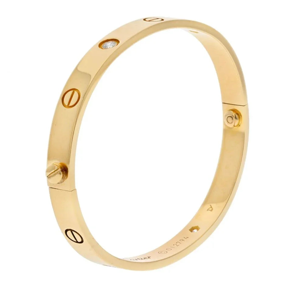 Carthttier Love 18K Yellow Gold 4 Diamonds Size 18 Love Bangle Bracelet