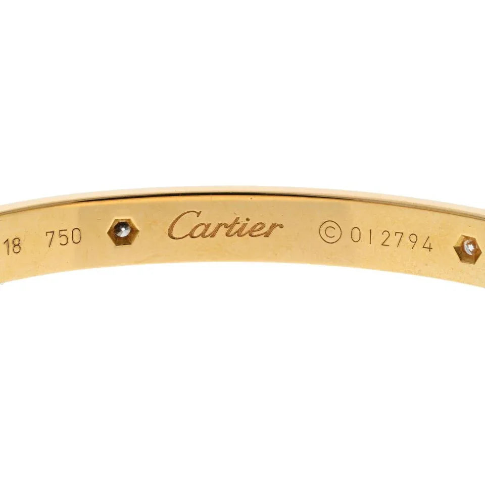 Carthttier Love 18K Yellow Gold 4 Diamonds Size 18 Love Bangle Bracelet