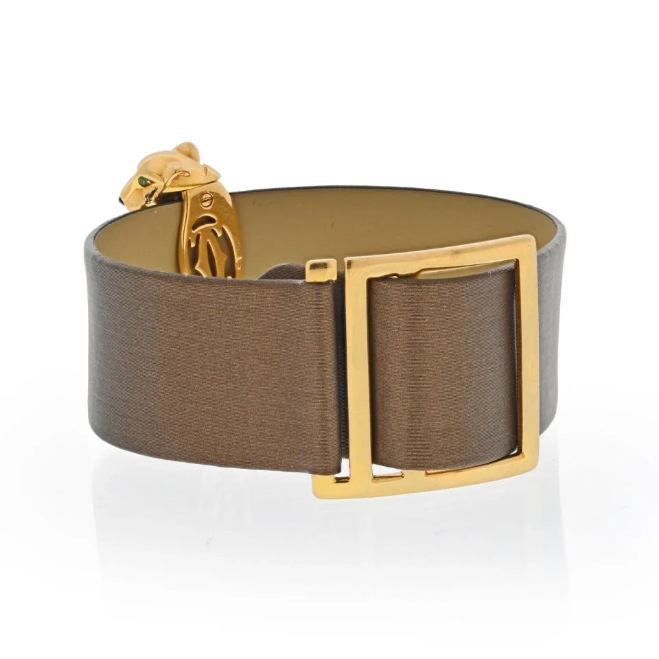 Carthttier Panthere 18K Yellow Gold Panthere De Carthttier Tsavorite Onyx Cuff Bracelet