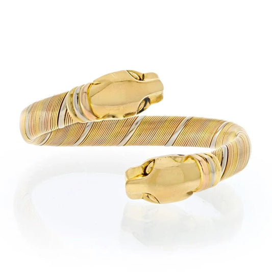 Carthttier 18K Tri Color Double Cougar Vintage Panthere Cuff Bracelet