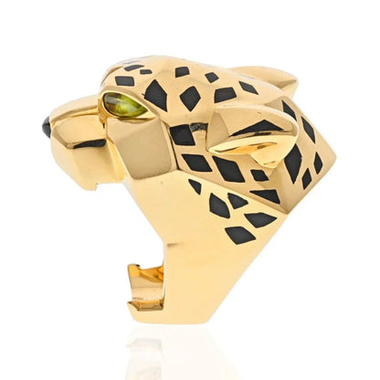 Carthttier 18K Yellow Gold Panthere Head Black Lacquer Solid Ring