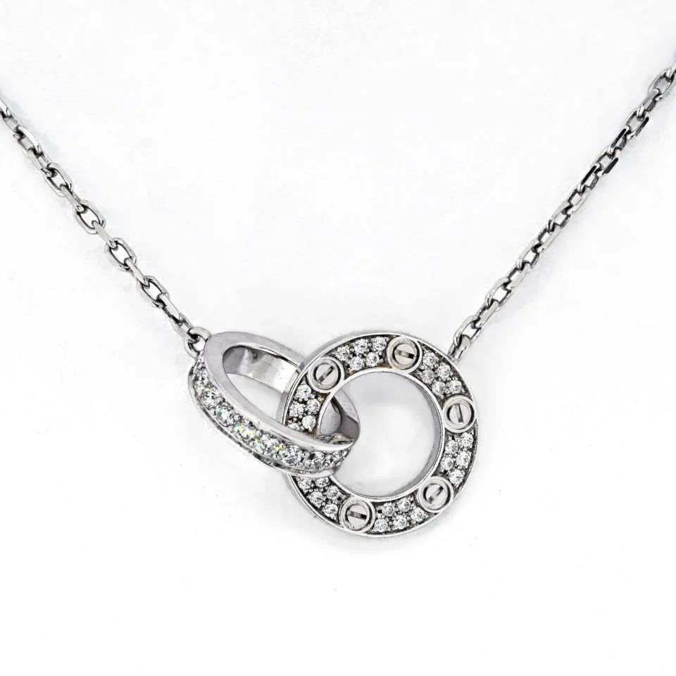 Carthttier Love 18K White Gold Love Diamond Pave Pendant Necklace