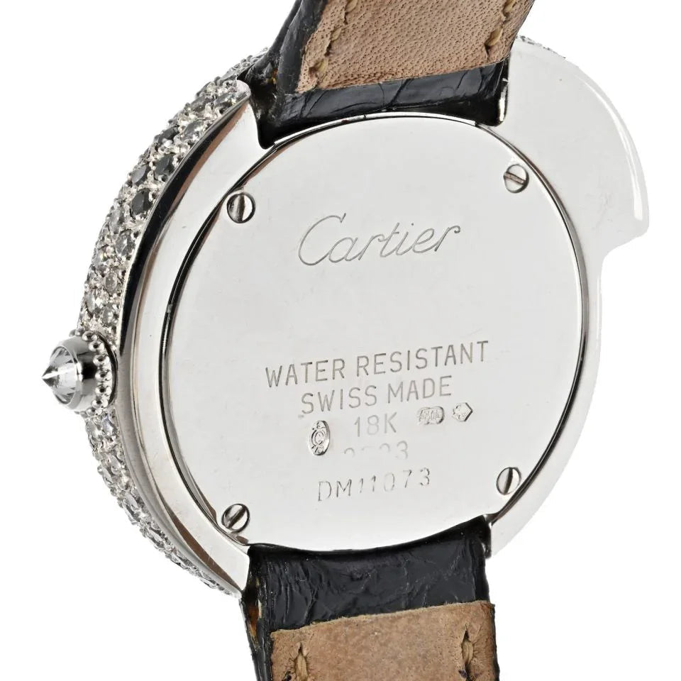 Carthttier 18K White Gold Diamond Panthere 1925 Model Ref: 2323 Quartz Leather Women Watch