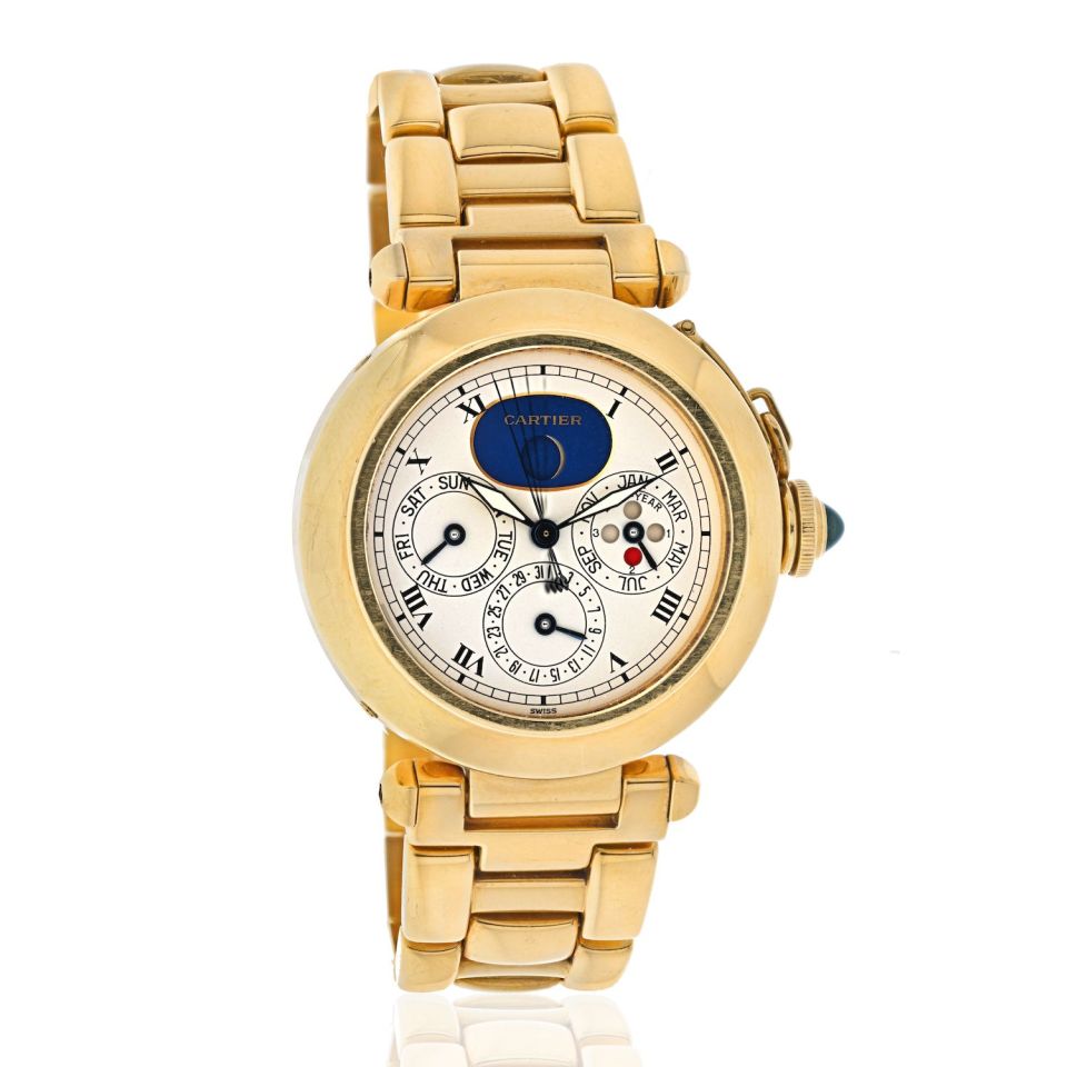 Carthttier Pasha 18K Yellow Gold Pasha 38mm Perpetual Calendar 38mm Automatic Watch