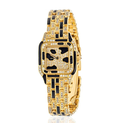 Carthttier 18K Yellow Gold Panthere Maillon Black Lacquer Diamond Women Watch