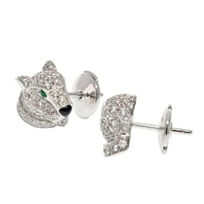 Carthttier 18K White Gold Diamond Panthere Heads Stud Earrings