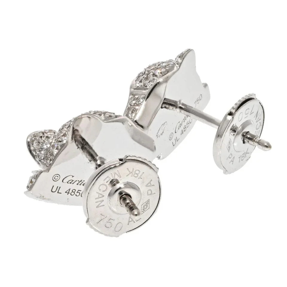 Carthttier 18K White Gold Diamond Panthere Heads Stud Earrings