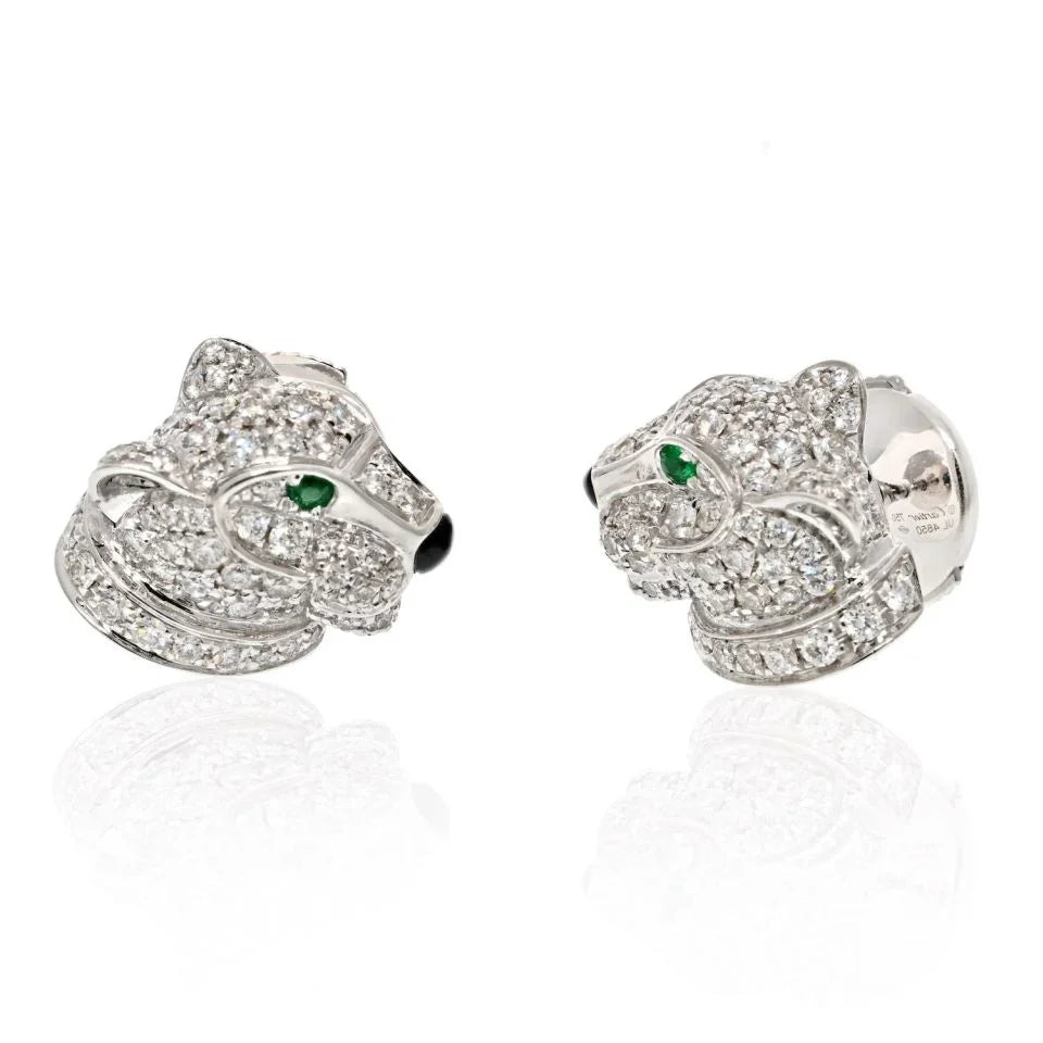 Carthttier 18K White Gold Diamond Panthere Heads Stud Earrings