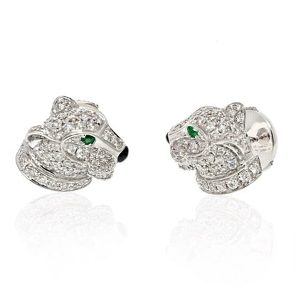 Carthttier 18K White Gold Diamond Panthere Heads Stud Earrings