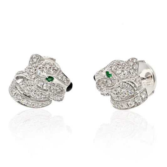 Carthttier 18K White Gold Diamond Panthere Heads Stud Earrings